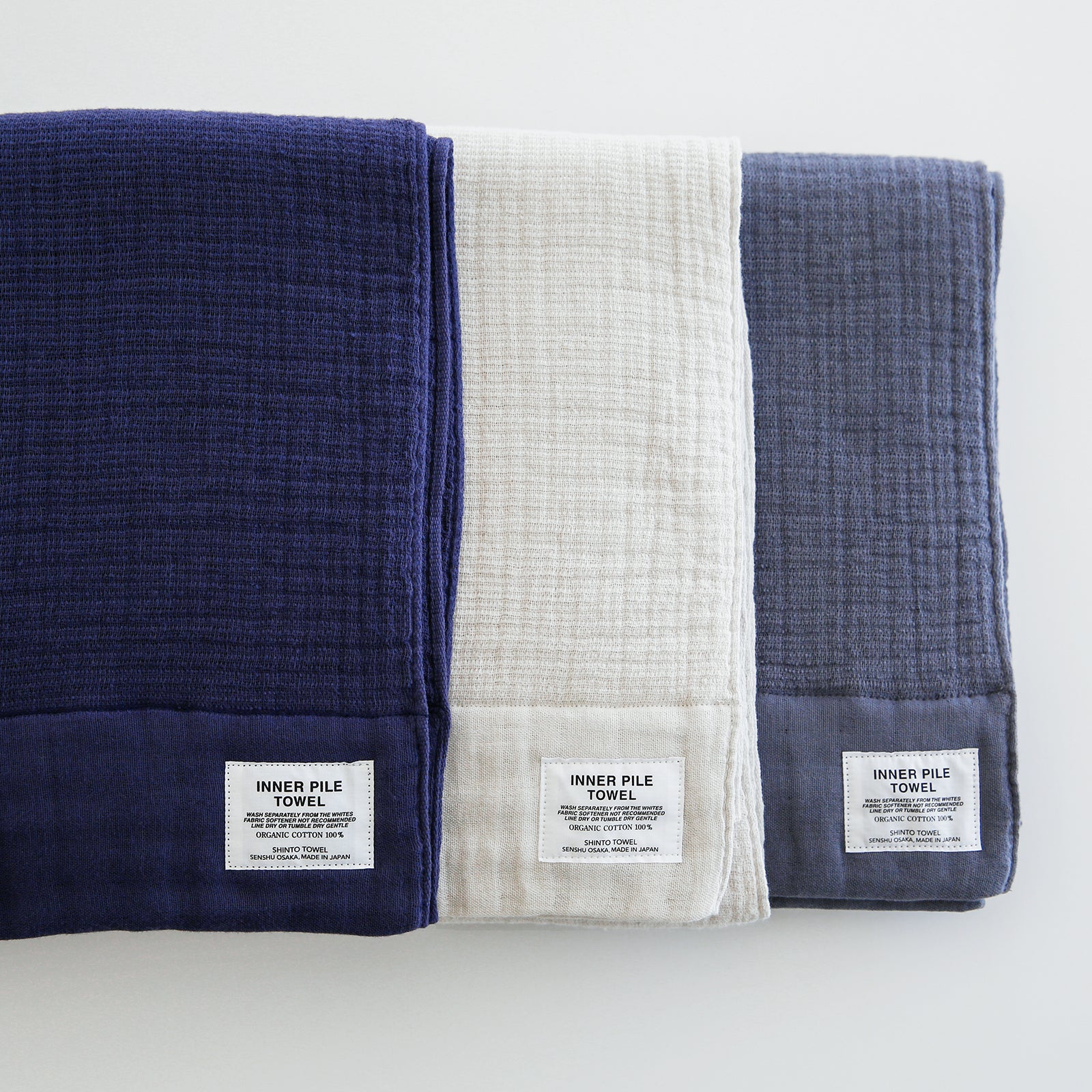 INNER PILE オーダーソーイング｜オーガニックコットン100%｜ボリュームがあるのに軽くて柔らかく、泉州タオルの伝統製法で引き出す高い吸水性を備えています｜SHINTO TOWEL STORE